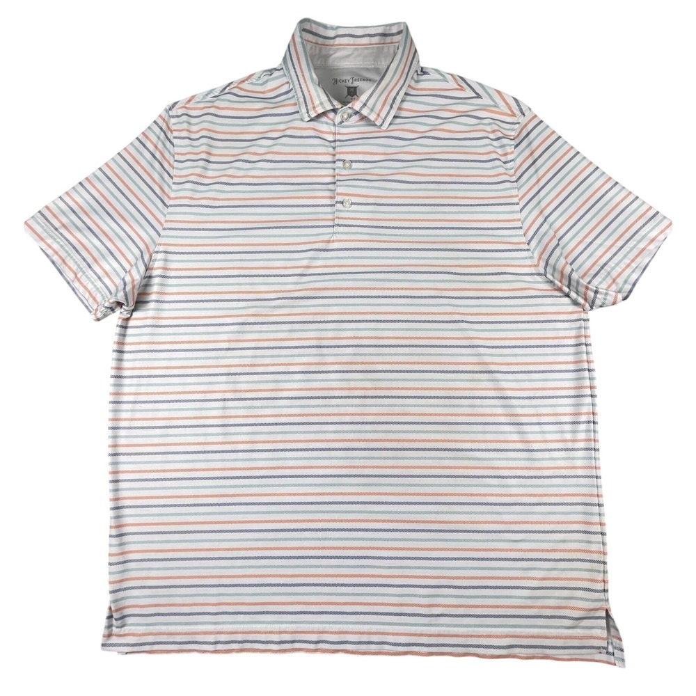 Hickey Freeman Mens XL Multi-Color Striped Short Slv Golf Performance Polo Shirt